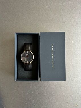 Daniel Wellington Black Dial with Gold Case and Black Leather Strap